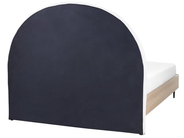 Sänky valkoinen/vaalea puu kangasverhoilu 140 x 200 cm kaareva sängynpääty MDF metallijalat moderni tyyli