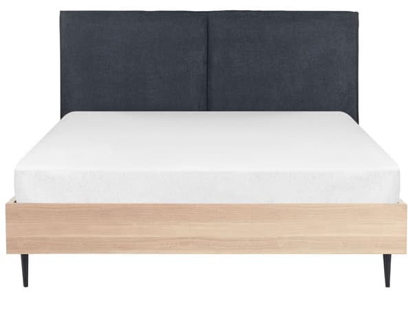 Seng med ramme grå 160 x 200 cm polstret hovedgærde sorte metalben moderne stil