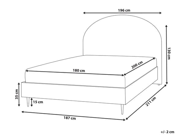 Seng med ramme hvid 180 x 200 cm polstret hovedgærde sorte metalben moderne stil
