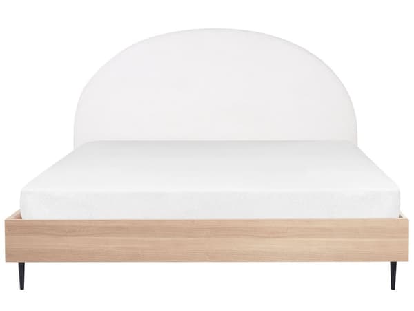 Seng med ramme hvid 180 x 200 cm polstret hovedgærde sorte metalben moderne stil
