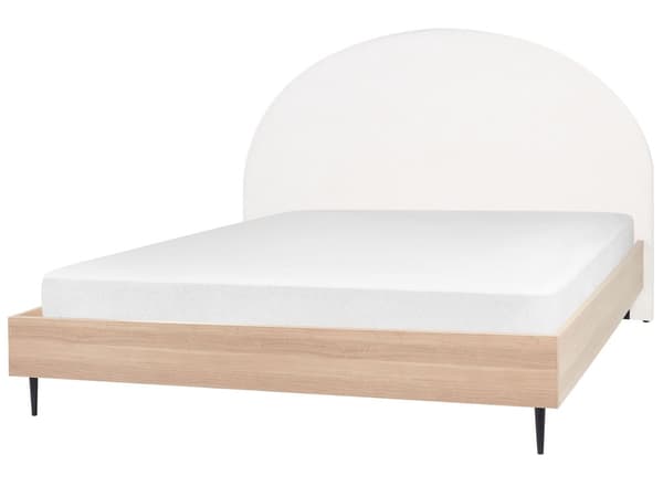 Seng med ramme hvid 180 x 200 cm polstret hovedgærde sorte metalben moderne stil
