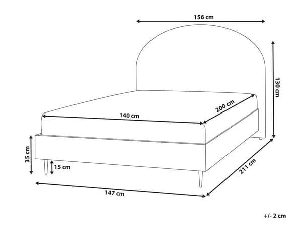 Seng med ramme hvid 140 x 200 cm polstret hovedgærde sorte metalben moderne stil