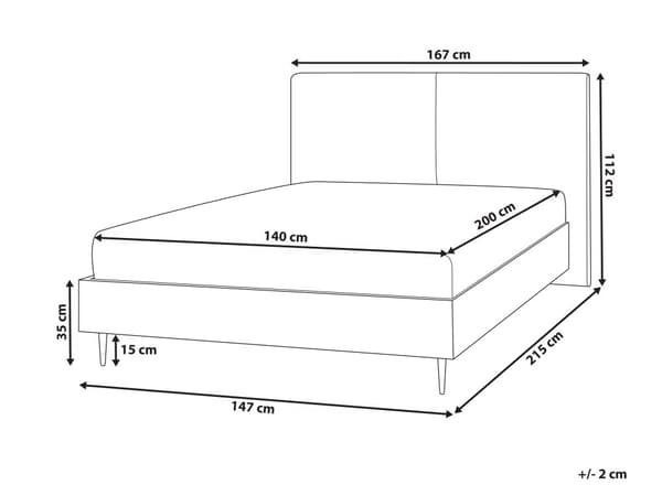 Seng med ramme grå 140 x 200 cm polstret hovedgærde sorte metalben moderne stil