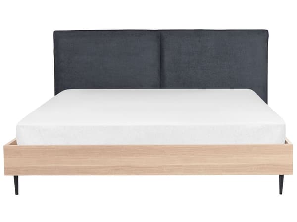 Seng med ramme grå 180 x 200 cm polstret hovedgærde sorte metalben moderne stil