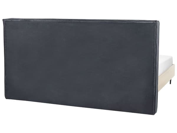 Seng med ramme grå 180 x 200 cm polstret hovedgærde sorte metalben moderne stil