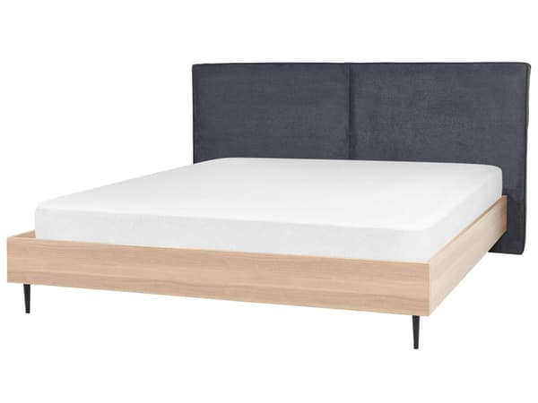 Seng med ramme grå 180 x 200 cm polstret hovedgærde sorte metalben moderne stil