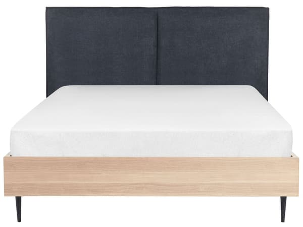 Sängram Mörkgrått tyg Dubbelstorlek 140 x 200 cm Klädd sänggavel MDF-ram Metallben Träspaltbotten Modern stil Sovrum