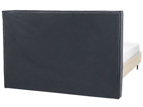Sängram Mörkgrått tyg Dubbelstorlek 140 x 200 cm Klädd sänggavel MDF-ram Metallben Träspaltbotten Modern stil Sovrum