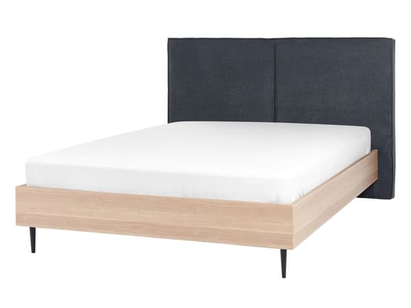 Sängram Mörkgrått tyg Dubbelstorlek 140 x 200 cm Klädd sänggavel MDF-ram Metallben Träspaltbotten Modern stil Sovrum