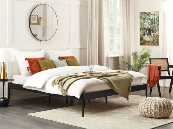 Sort metalrammeseng 160 x 200 cm lav uden hovedgærde moderne design minimalistisk
