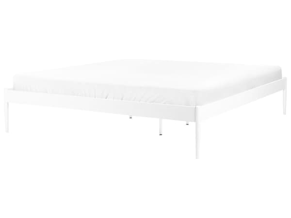 Sengeramme Hvid Metal 160 x 200 cm Krydsfiner Lameller Industriel Minimalistisk