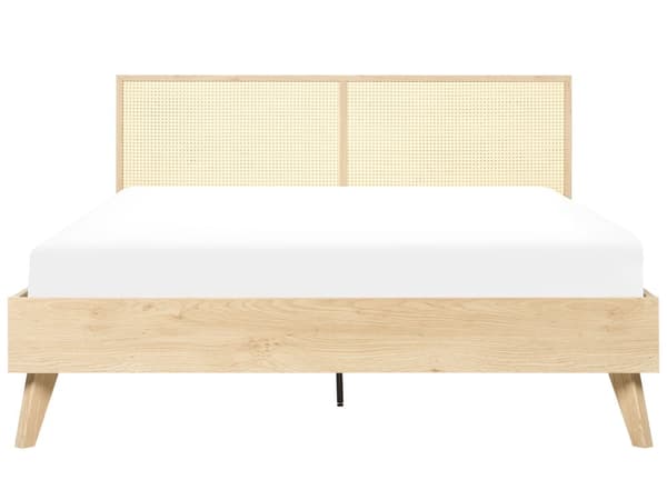 Seng Lyst Træ 160 x 200 cm Moderne Dobbeltseng Fransk Rørflet Sengegavl To Mands Seng Lav Sengeramme Minimalistisk Design