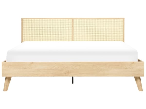 Seng Lyst Træ 180 x 200 cm Moderne Dobbeltseng Fransk Rørflet Sengegavl To Mands Seng Lav Sengeramme Minimalistisk Design