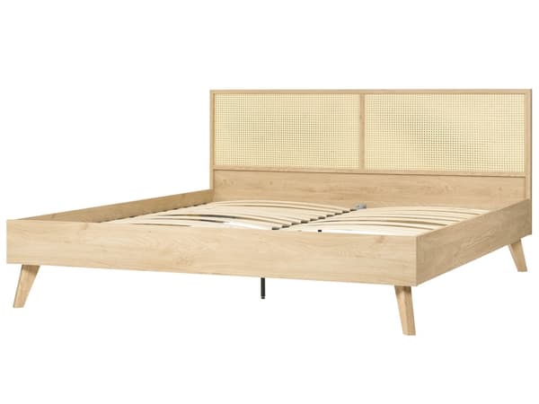 Seng Lyst Træ 180 x 200 cm Moderne Dobbeltseng Fransk Rørflet Sengegavl To Mands Seng Lav Sengeramme Minimalistisk Design