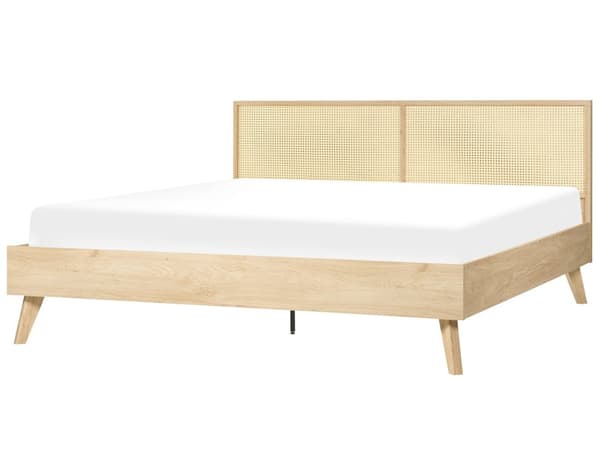 Seng Lyst Træ 180 x 200 cm Moderne Dobbeltseng Fransk Rørflet Sengegavl To Mands Seng Lav Sengeramme Minimalistisk Design