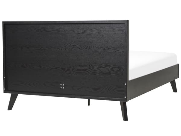 Seng Sort Træ 140 x 200 cm Moderne Trekvart Seng Fransk Rørflet Sengegavl Halvandenmandsseng Lav Sengeramme Minimalistisk Design