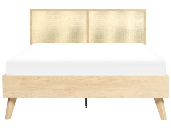 Seng Lyst Træ 140 x 200 cm Moderne Trekvart Seng Fransk Rørflet Sengegavl Halvandenmandsseng Lav Sengeramme Minimalistisk Design