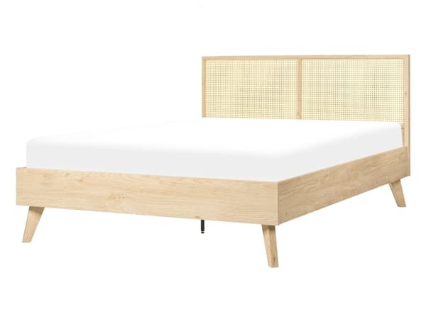 Seng Lyst Træ 140 x 200 cm Moderne Trekvart Seng Fransk Rørflet Sengegavl Halvandenmandsseng Lav Sengeramme Minimalistisk Design
