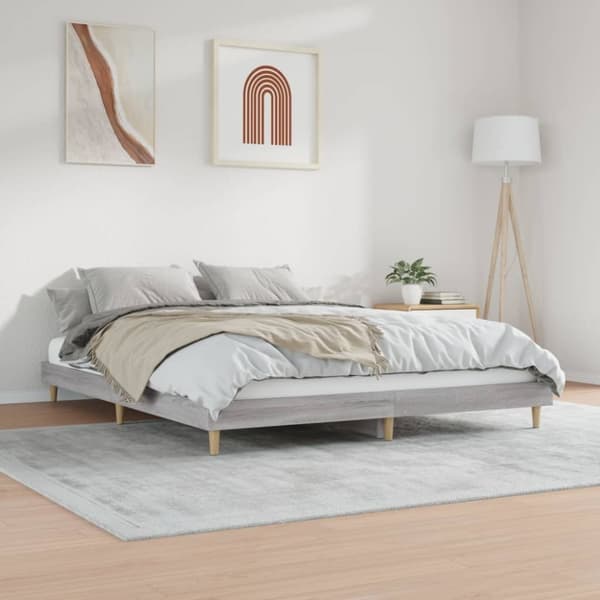 vidaXL Sengeramme grå sonoma 200x200 cm konstruert tre