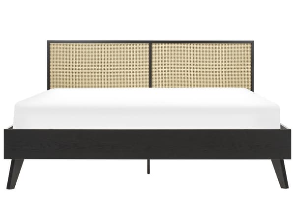 Dubbelsäng Svart Ljust trä MDF 180x200 cm Lamellbas Minimalistisk Bohemisk