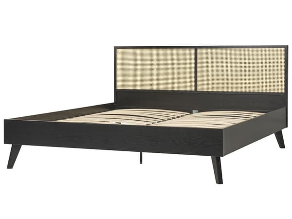 Dubbelsäng Svart Ljust trä MDF 180x200 cm Lamellbas Minimalistisk Bohemisk