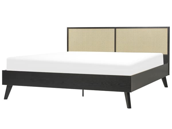 Dubbelsäng Svart Ljust trä MDF 180x200 cm Lamellbas Minimalistisk Bohemisk