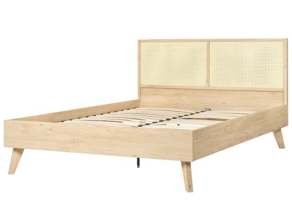 Dubbelsäng Ljust trä MDF 140x200 cm Lamellbas Minimalistisk Bohemisk