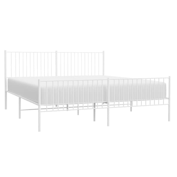 vidaXL Sengeramme i metall med hode- og fotgavl hvit 193x203 cm