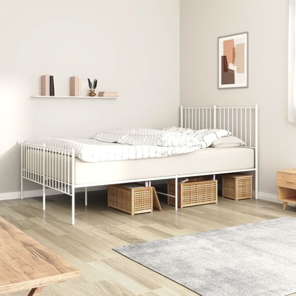 vidaXL sengeramme med sengegavl og fodgærde 140x200 cm metal hvid