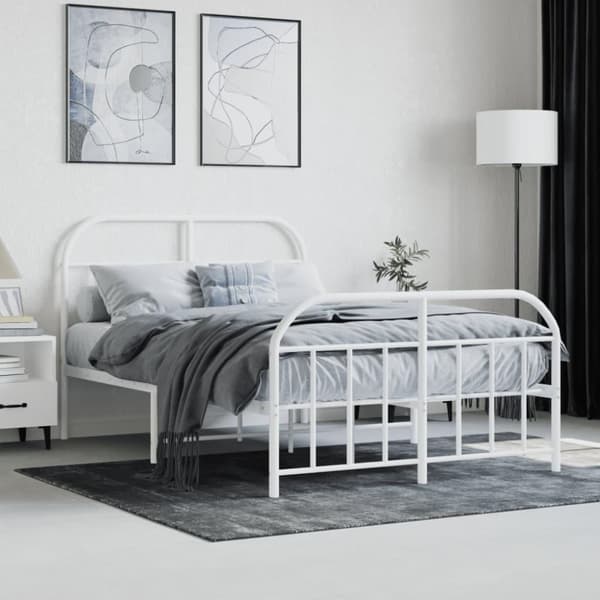 vidaXL Sengeramme i metall med hode- og fotgavl hvit 120x190 cm