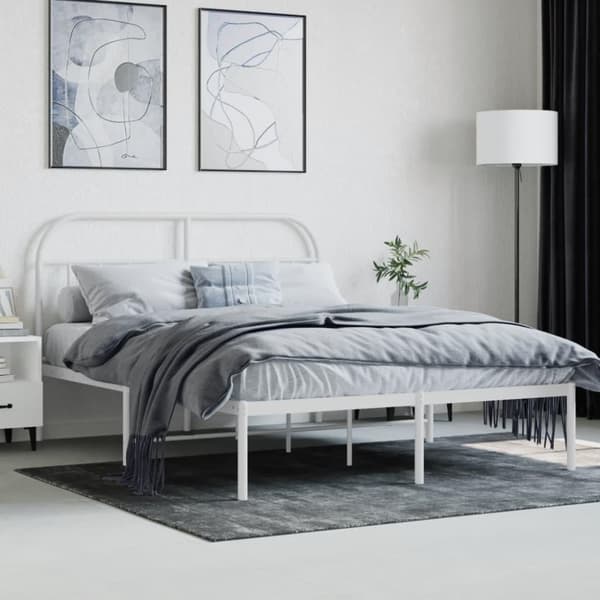 vidaXL Sängram med huvudgavel metall vit 140x200 cm