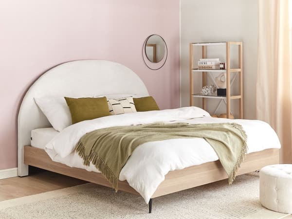 Seng Hvit Stoff 160 x 200 cm Polstret sengegavl Metallben Moderne stil Sengeramme Soverom
