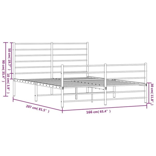 vidaXL sengeramme med sengegavl og fodgærde 160x200 cm metal hvid