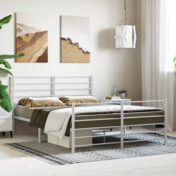 vidaXL sengeramme med sengegavl og fodgærde 160x200 cm metal hvid