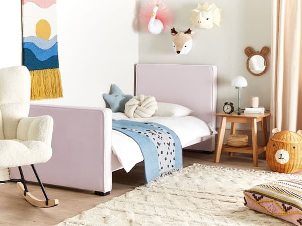 Seng Rosa Fløyel Polstret Ramme 90 x 200 cm Enkeltseng Soverom Barnerom Moderne Tradisjonell