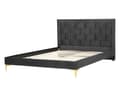 Miniatyrbillede 4 af 10: Velourseng Sort Polstret Guld Metalben 140 x 200 cm Moderne Trekvart Seng Flettet Sengegavl Halvandenmands 3 kvart Seng Design Metalben