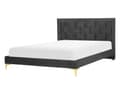 Miniatyrbillede 1 af 10: Velourseng Sort Polstret Guld Metalben 140 x 200 cm Moderne Trekvart Seng Flettet Sengegavl Halvandenmands 3 kvart Seng Design Metalben