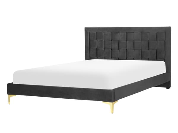 Velourseng Sort Polstret Guld Metalben 140 x 200 cm Moderne Trekvart Seng Flettet Sengegavl Halvandenmands 3 kvart Seng Design Metalben