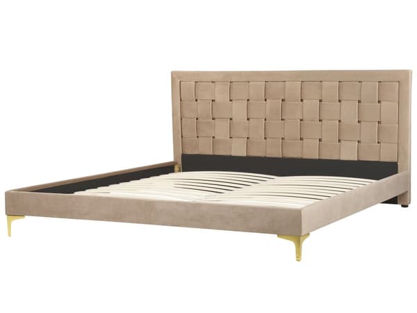 Seng Taupe Velour 180 x 200 cm Moderne To Mands Seng Flettet Sengegavl Dobbeltseng Sengeramme Retro Design Metalben