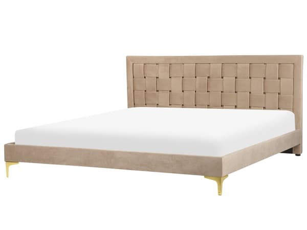 Seng Taupe Velour 180 x 200 cm Moderne To Mands Seng Flettet Sengegavl Dobbeltseng Sengeramme Retro Design Metalben