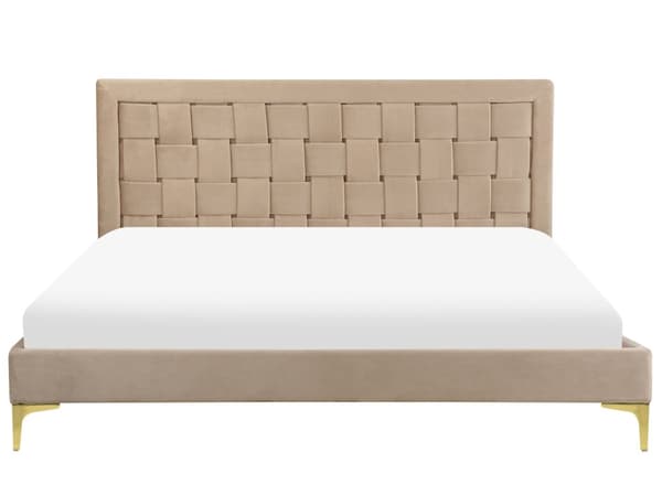 Seng Taupe Velour 160 x 200 cm Moderne To Mands Seng Flettet Sengegavl Dobbeltseng Sengeramme Retro Design Metalben