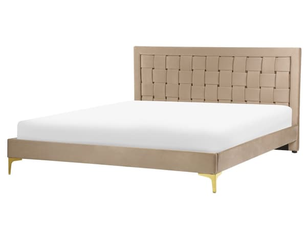 Seng Taupe Velour 160 x 200 cm Moderne To Mands Seng Flettet Sengegavl Dobbeltseng Sengeramme Retro Design Metalben