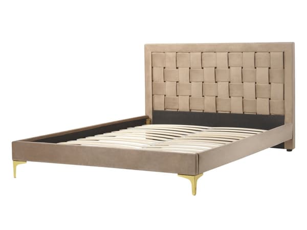 Dubbelsäng Klädd Sängram 140 x 200 cm Taupe Sammet Ben i Guld Färg