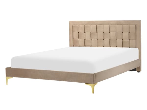 Dubbelsäng Klädd Sängram 140 x 200 cm Taupe Sammet Ben i Guld Färg