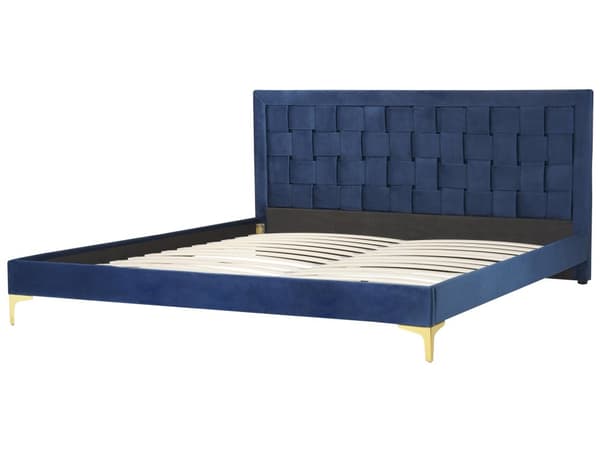 Dubbelsäng Klädd Sängram 180 x 200 cm Marinblå Sammet Ben i Guld Färg