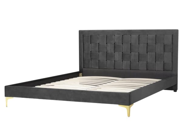 Seng Sort Velour 160 x 200 cm Moderne To Mands Seng Flettet Sengegavl Dobbeltseng Sengeramme Retro Design Metalben