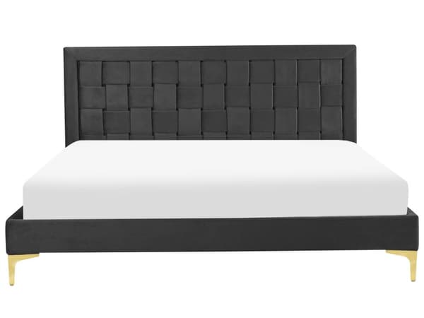 Seng Sort Velour 160 x 200 cm Moderne To Mands Seng Flettet Sengegavl Dobbeltseng Sengeramme Retro Design Metalben
