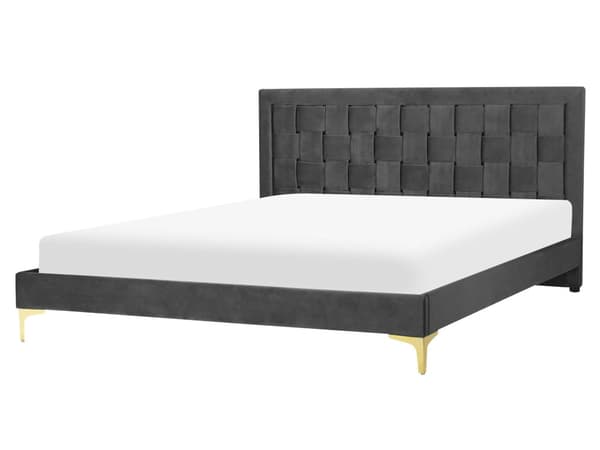 Seng Sort Velour 160 x 200 cm Moderne To Mands Seng Flettet Sengegavl Dobbeltseng Sengeramme Retro Design Metalben