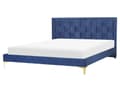 Miniatyrbillede 1 af 10: Seng Blå Velour 160 x 200 cm Moderne To Mands Seng Flettet Sengegavl Dobbeltseng Sengeramme Retro Design Metalben