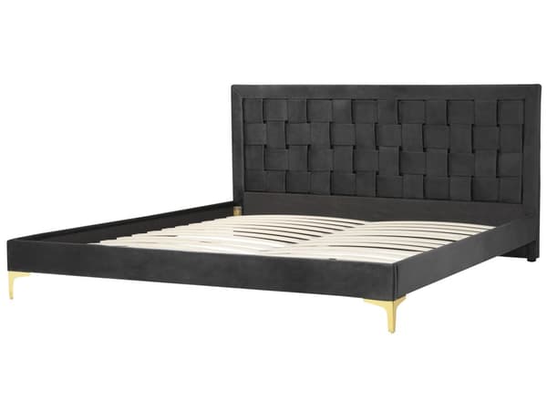 Seng Sort Velour 180 x 200 cm Moderne To Mands Seng Flettet Sengegavl Dobbeltseng Sengeramme Retro Design Metalben